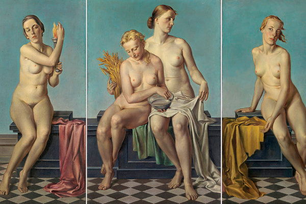 Adolf Ziegler “Dört element,” bir 1937 triptych vardı Hitler'in mantel. - Kopya
