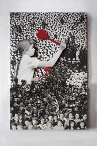 Damla Özdemir, Pin the Little Soldier - Hedef Küçük Asker, 160 x 100 x 4 cm, 3 boyutlu kolaj – Ahşap ve Fine art baskı, 3 Dimensional collage-Wood and Fine art print, 2014