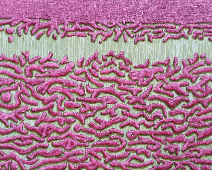(Görsel 2) 130 x 160 cm, tuvale akrilik, talaş, 2017.