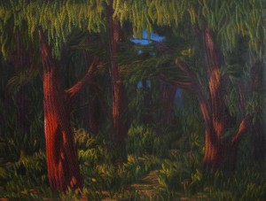 6- Ahmet Yeşil, “Kırmızı Ağacın Öyküsü”, 2007, tuval üzerine akrilik, 90 x120 cm.