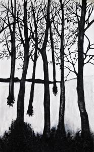 Özge Enginöz, Çünkü bizler karda ağaç gövdeleri gibiyiz, 2018, Tuval Üzerine Karışık Teknik, 242 x 150 cm