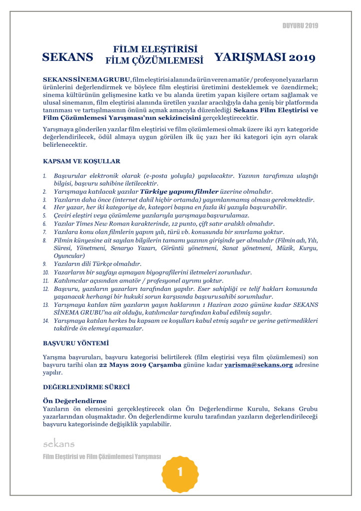 SEKANS FİLM ELEŞTİRİSİ YARIŞMASI-2019-1